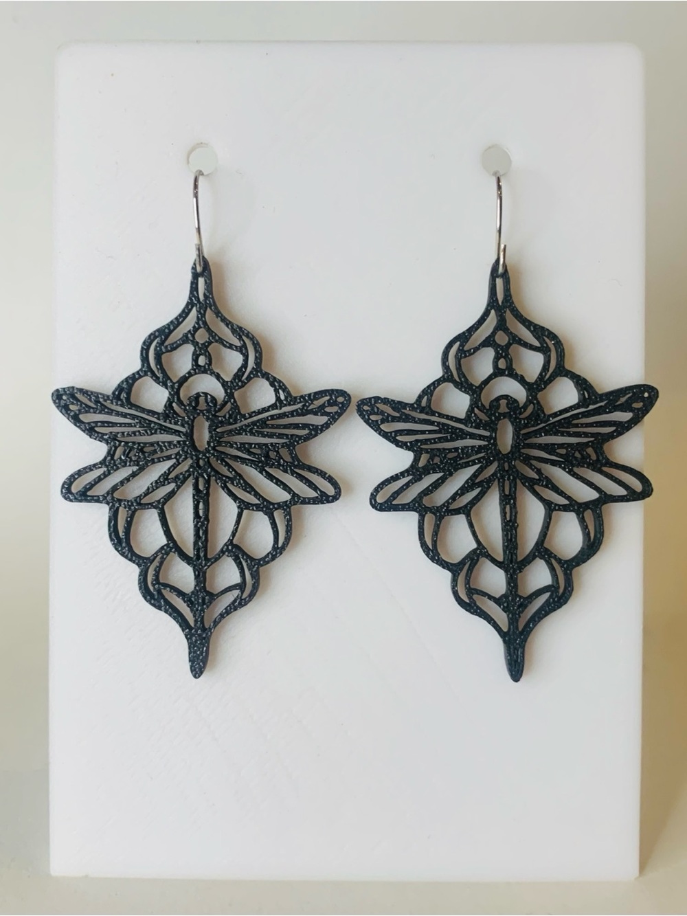 Delicate Dragonfly Filigree Drop Earrings - Black